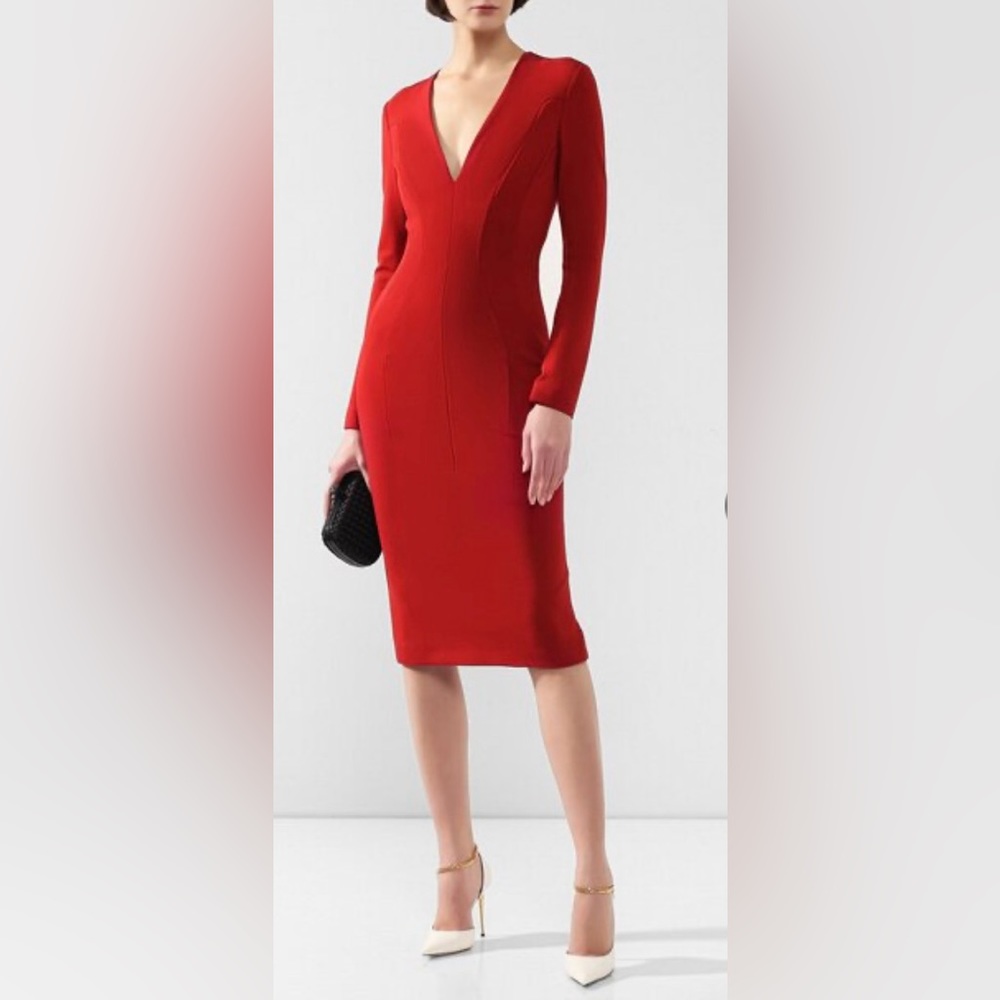 Tom Ford Dark Red MIDI Dress with Deep V neck